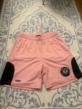 MCM x Snipes Pink Athletic Shorts with Black Panels